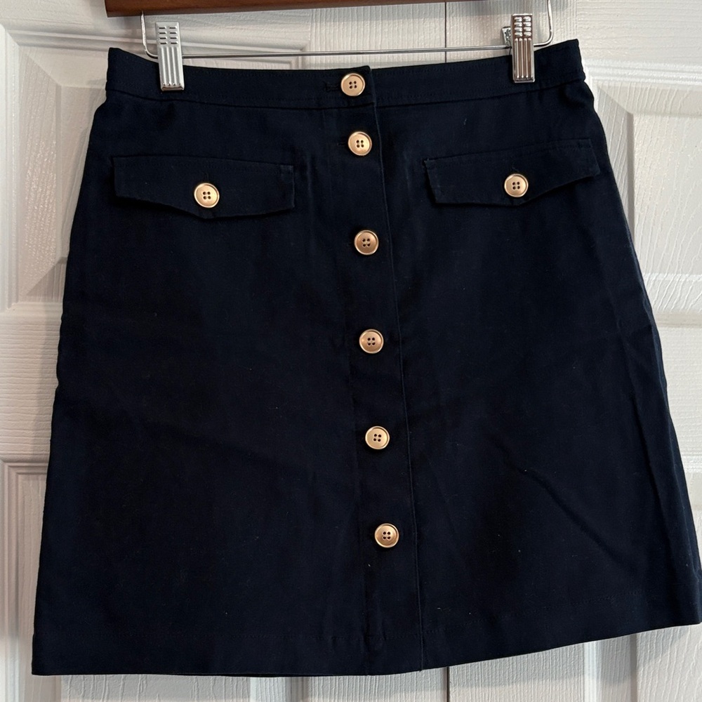 J. Crew Factory Navy Button-Front A-Line Skirt